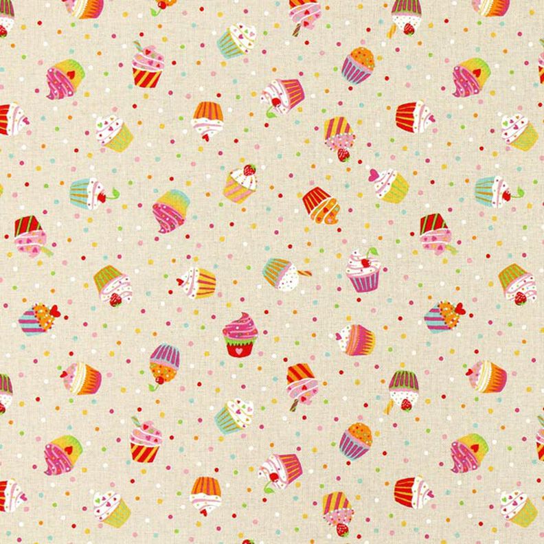Tissu de décoration Semi-panama Muffins multicolores – nature,  image number 1
