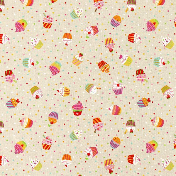 Tissu de décoration Semi-panama Muffins multicolores – nature,  image number 1
