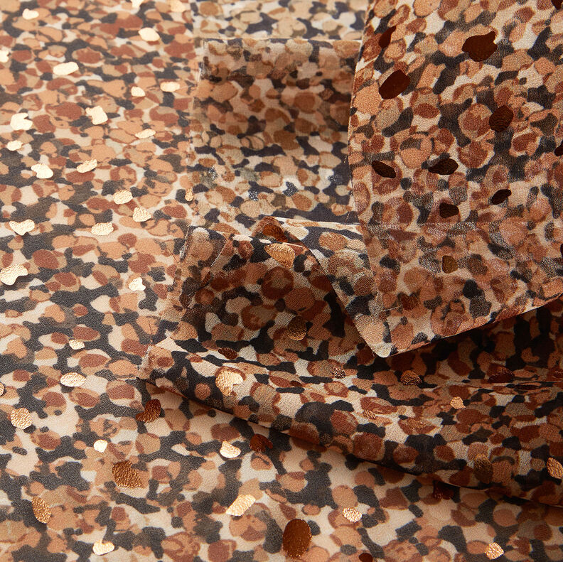 Crêpe mousseline Taches et pois dorés – marron/or métallisé,  image number 3