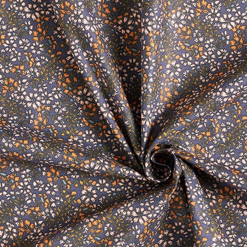 Tissu en coton Cretonne Millefleurs et branches – bleu marine,  image number 3