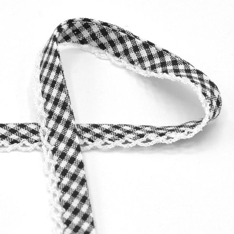 Biais Vichy à carreaux avec bordure au crochet [20 mm] – noir,  image number 1