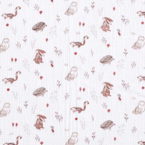 Tissu double gaze de coton Animaux dans la clairière – blanc, 
