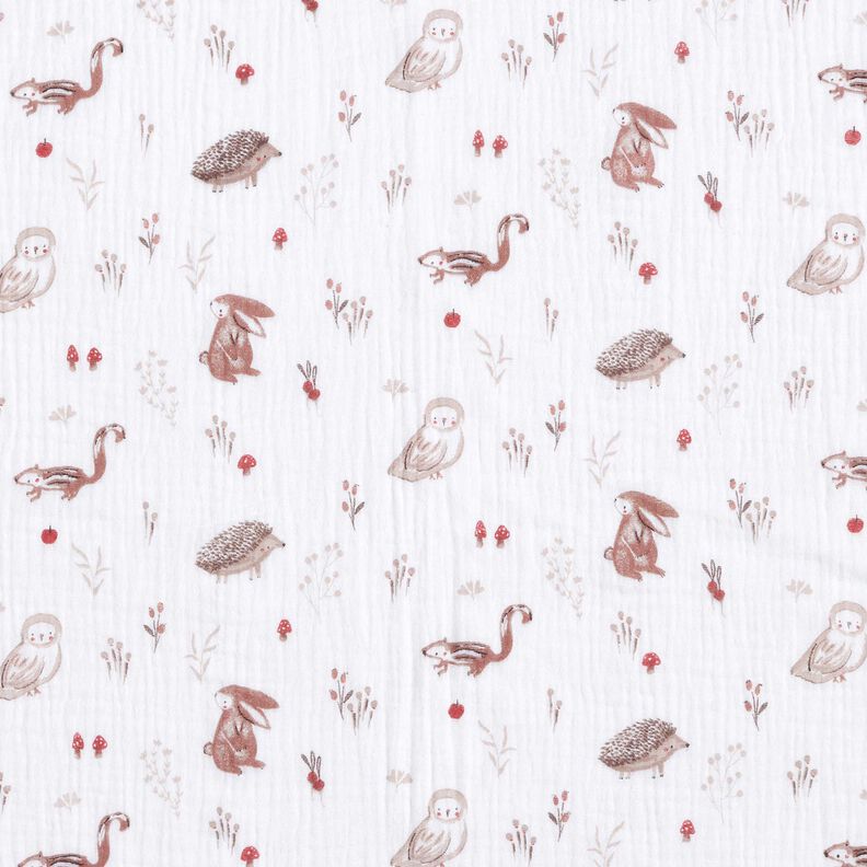 Tissu double gaze de coton Animaux dans la clairière – blanc,  image number 1