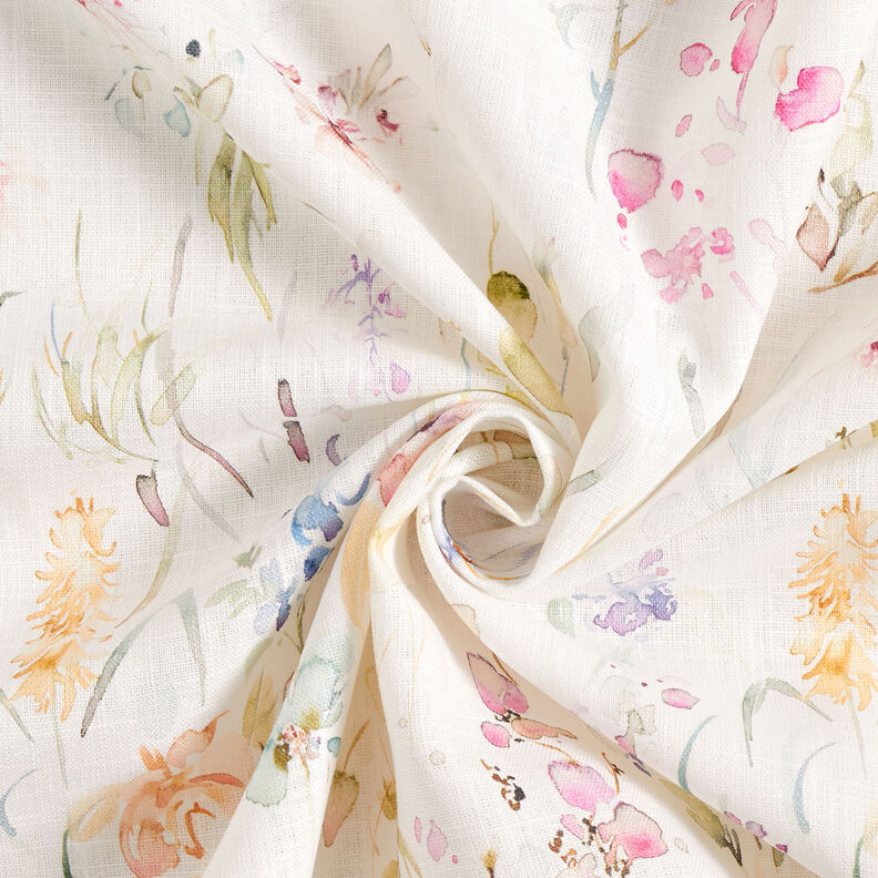 Lin-coton mélangés Fleurs aquarelle – blanc,  image number 4