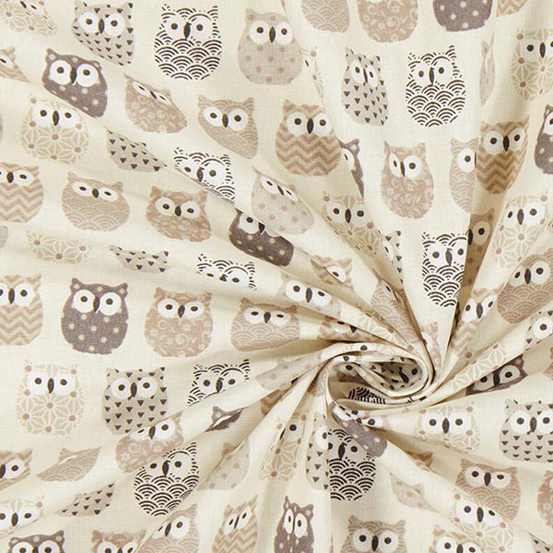 Tissu en coton Cretonne hibou – crème/gris,  image number 2