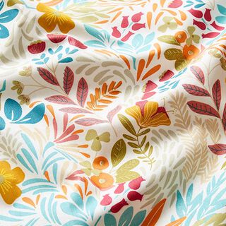 Coton enduit Fleurs colorées – blanc/bleu aqua, 