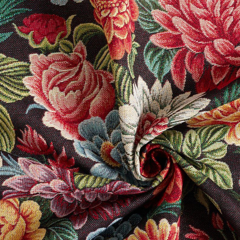 Tissu de décoration Gobelin Grandes fleurs – noir/rouge, image number 3