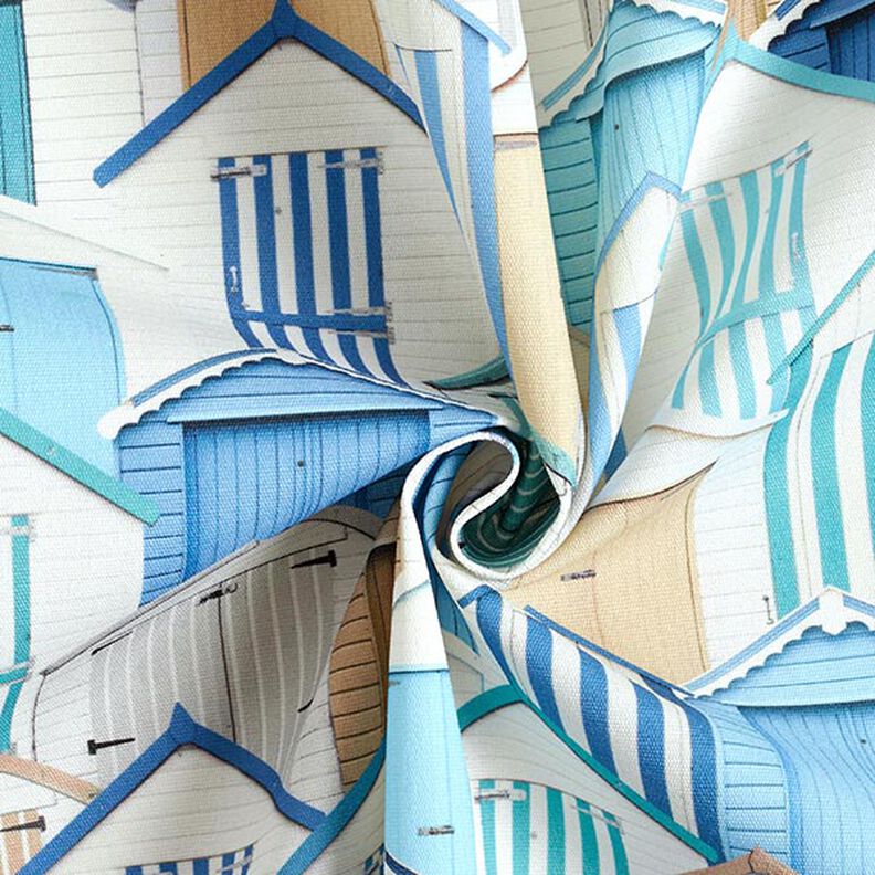 Tissu d’extérieur Canvas maisons de plage – bleu/blanc,  image number 3