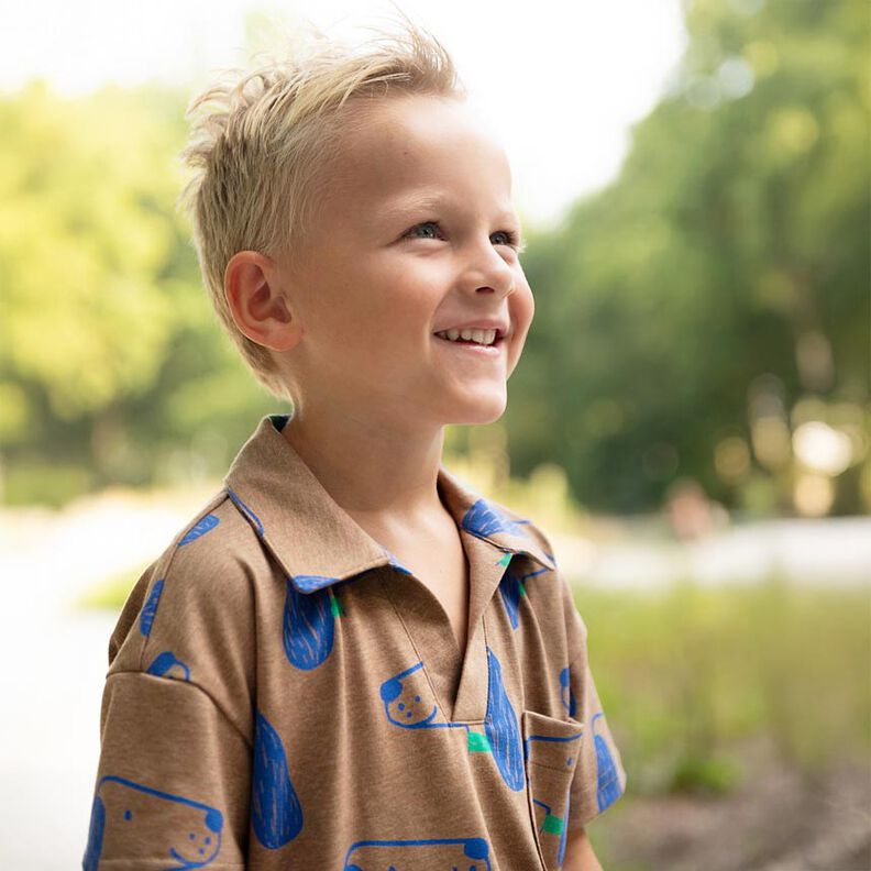 Jersey coton Chiens | Poppy Fabrics – marron clair/bleu roi,  image number 5