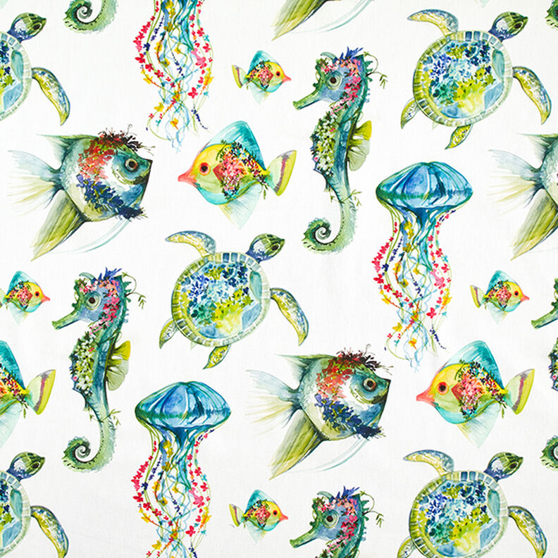 Tissu de décoration Semi-panama Animaux marins – vert,  image number 1