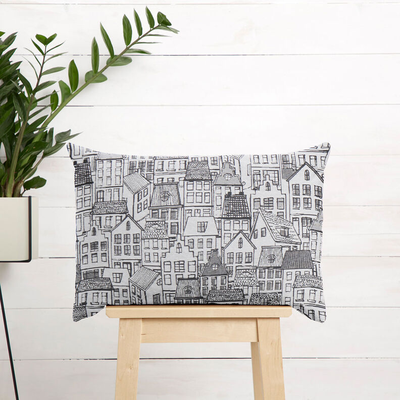 Tissu de décoration Jacquard Village au trait – noir/blanc, image number 7