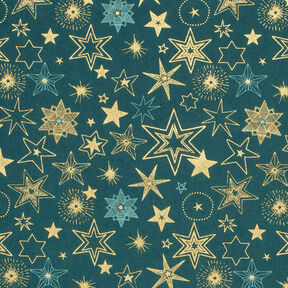 Tissu en coton Popeline Grandes étoiles – sapin bleu/or, 