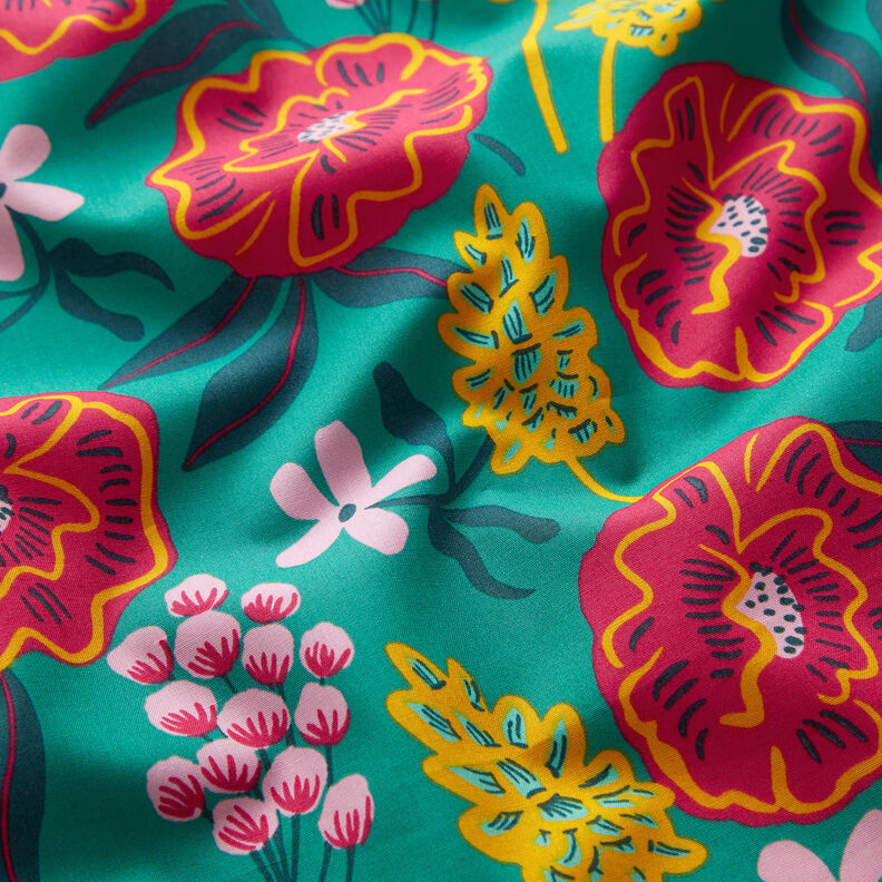 Popeline coton Fresh Flowers | Nerida Hansen – vert émeraude,  image number 2