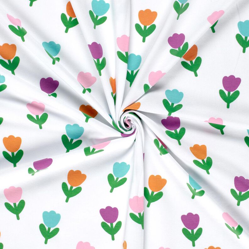 Jersey coton Tulipes stylisées – blanc/lilas rouge, image number 3