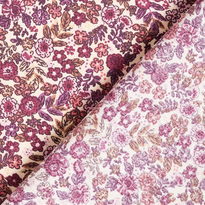 Tissu en coton Cretonne Fleurs éparpillées – crème/raisin, image number 4