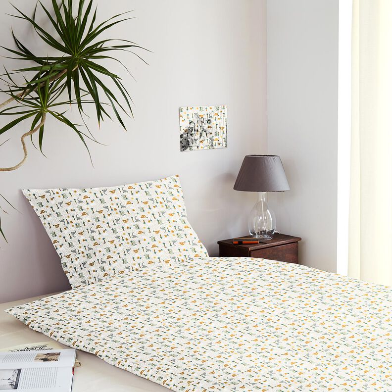 Tissu en coton Cretonne Dinosaures et palmiers – écru/menthe clair, image number 7