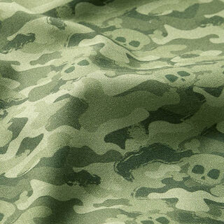 Popeline de coton bio Têtes de mort camouflage – pistache, 