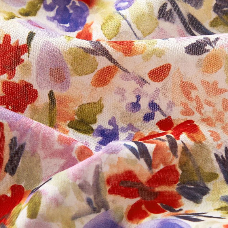 Voile de coton Prairie fleurie aquarelle impression numérique – ivoire/rouge,  image number 2