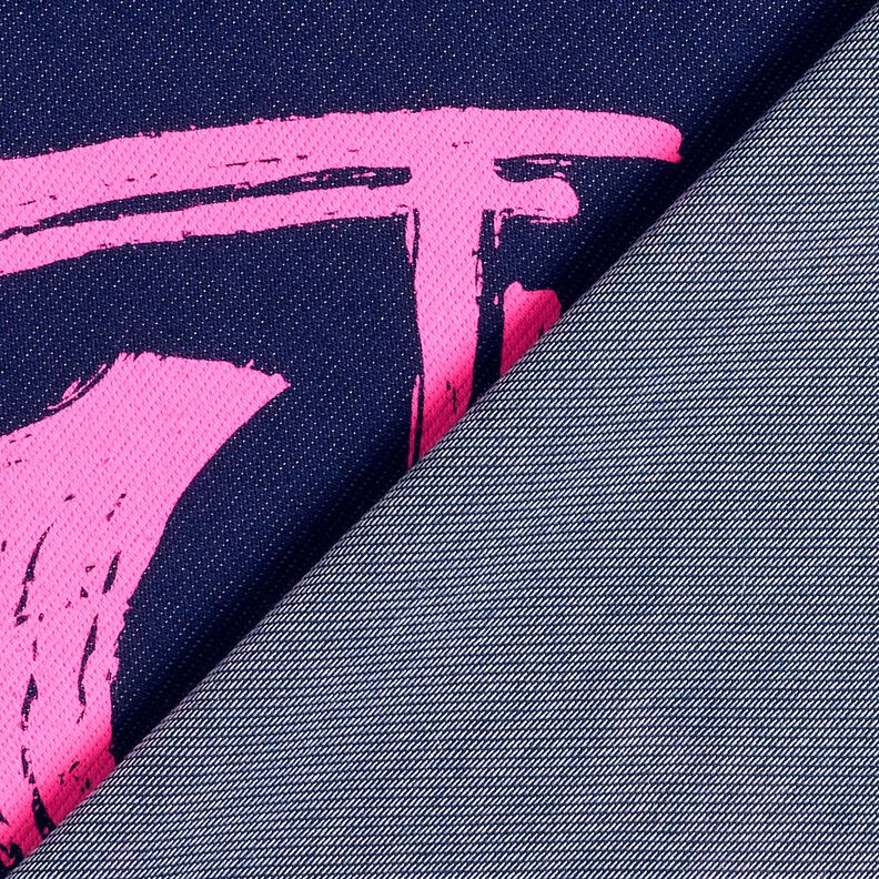 French Terry Sweat d’été Tissu look jean avec cœurs fluo – bleu nuit/rose néon,  image number 4