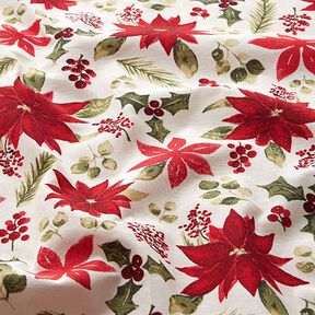 Tissu de décoration Canvas Fleurs d’étoile de Noël – écru/carmin, 