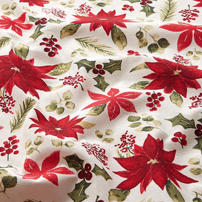 Tissu de décoration Canvas Fleurs d’étoile de Noël – écru/carmin,  image number 2