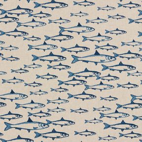 Tissu de décoration Semi-panama Banc de poissons – nature/bleu marine, 