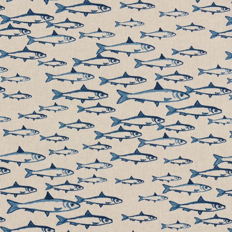 Tissu de décoration Semi-panama Banc de poissons – nature/bleu marine,  image number 1