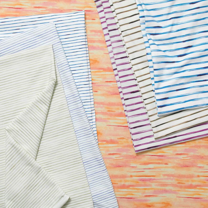 Jersey coton Rayures larges aquarelle Impression numérique – ivoire/bleu,  image number 5
