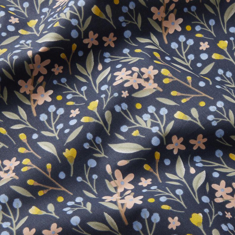 Tissu en coton Cretonne Fleurs – bleu nuit,  image number 2