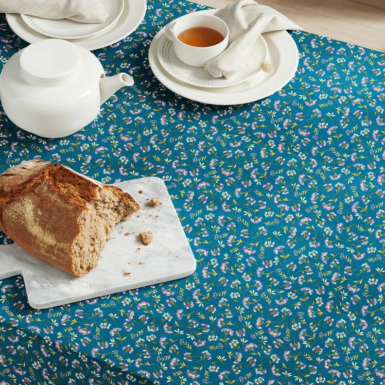 Tissu en coton Cretonne Fleurs délicates – bleu océan,  image number 5