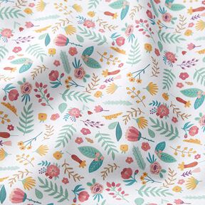 Tissu en coton Percalepetites fleurs et feuilles – rose/jaune, 