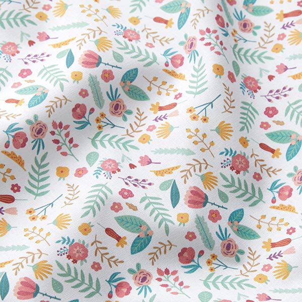 Tissu en coton Percalepetites fleurs et feuilles – rose/jaune,  image number 2