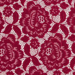 Dentelle élastique Fleurs et feuilles – rouge foncé, 