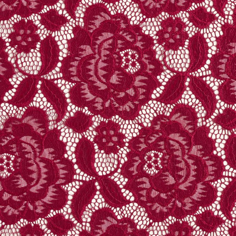 Dentelle élastique Fleurs et feuilles – rouge foncé,  image number 1