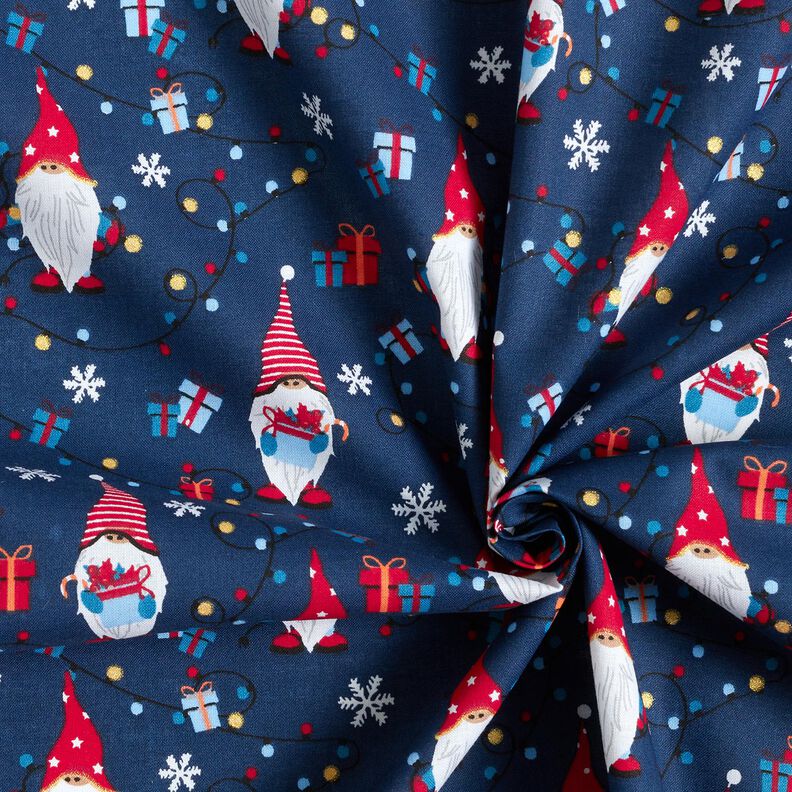 Tissu en coton Popeline Lutins de Noël – bleu marine/rouge, image number 3