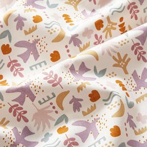 Tissu en coton Cretonne oiseaux abstraits – écru/violet pastel, 