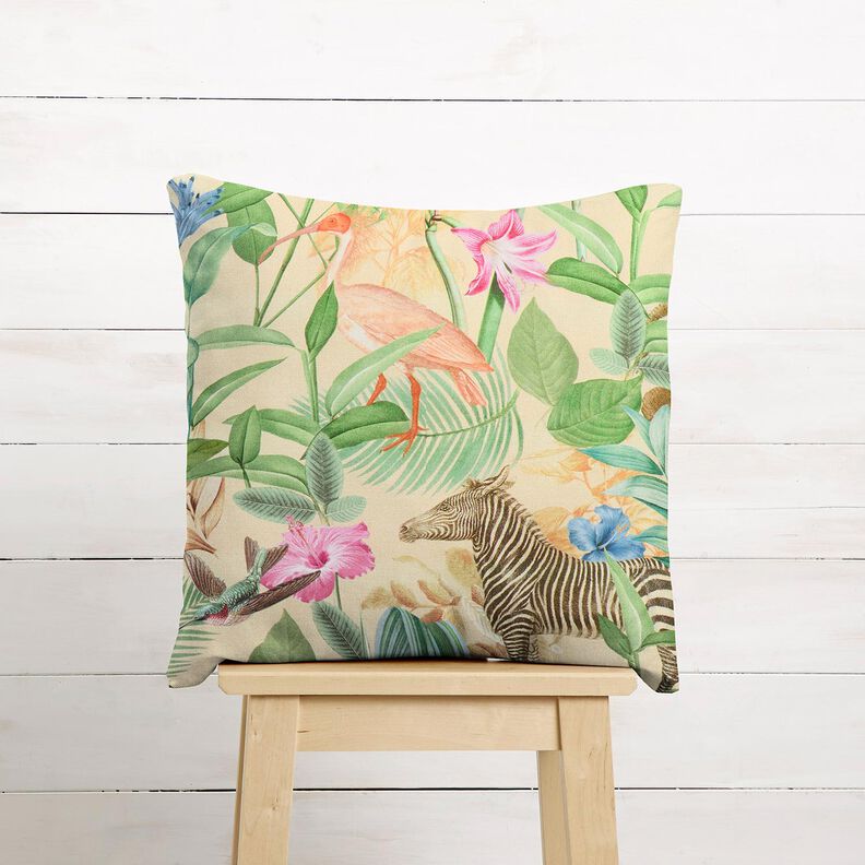 Tissu de décoration Semi-panama Animaux de la jungle – beige/vert,  image number 9