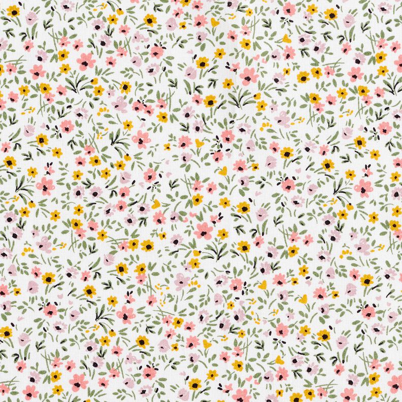 Tissu en coton Cretonne fleurs délicates – blanc/vieux rose, image number 1