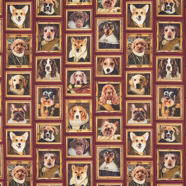 Tissu de décoration Semi-panama Portraits de chiens – carmin/or, image number 1