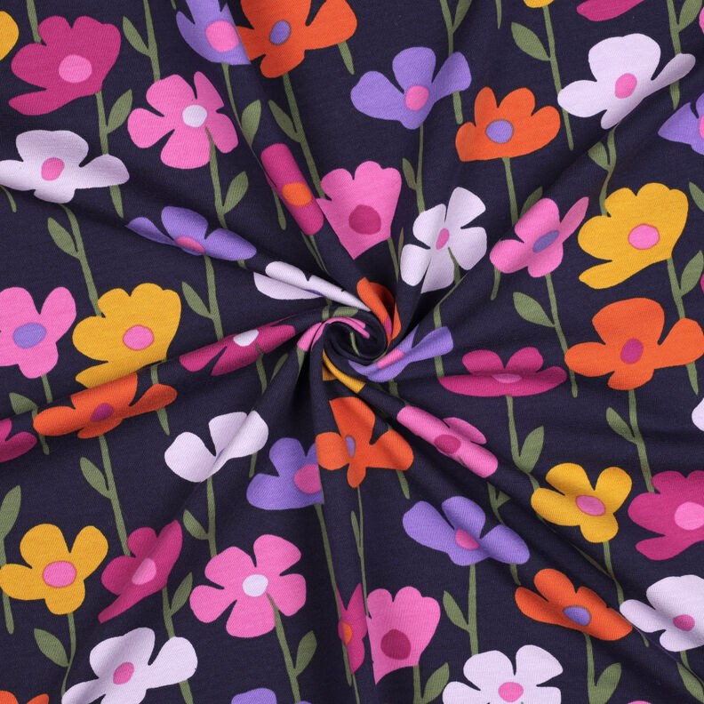 French Terry Sweat d’été Fleurs colorées | Poppy Fabrics – bleu marine,  image number 3
