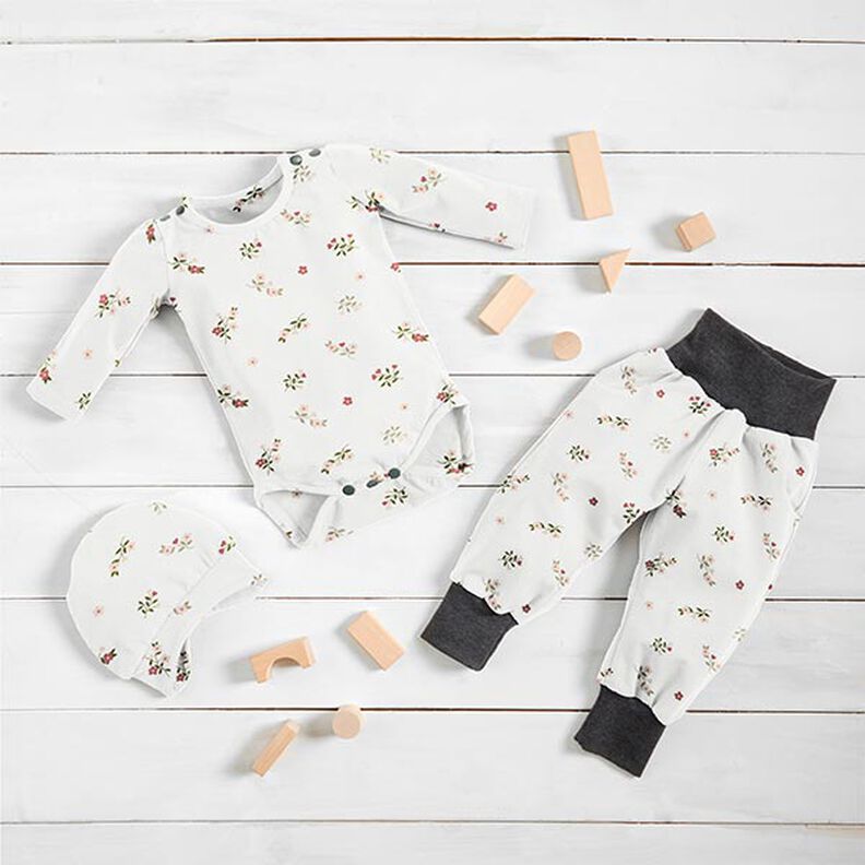 Jersey coton Fleurs et cœurs – écru, image number 7