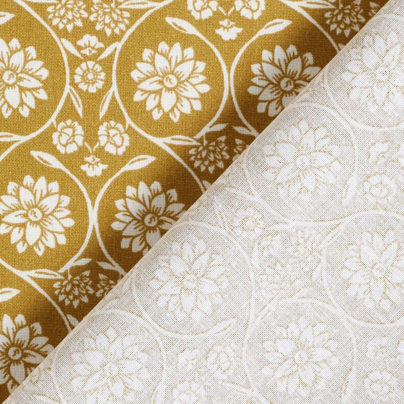 Tissu en coton Cretonne Fleurs et rameaux – moutarde/blanc, image number 4