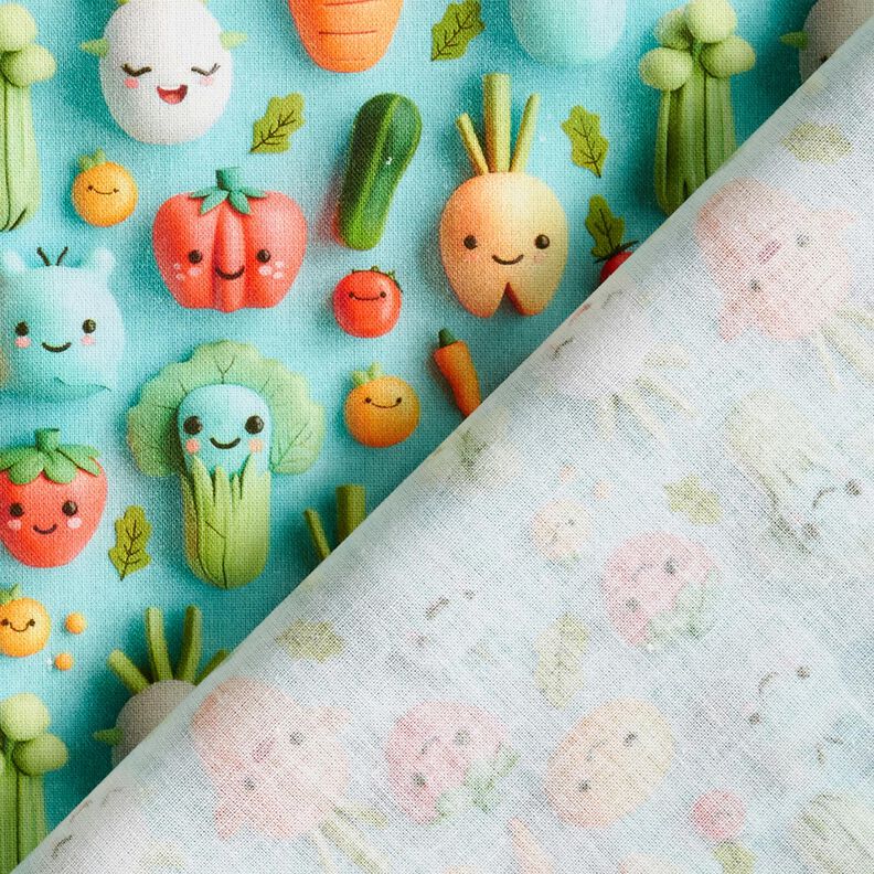 Popeline coton Légumes en pâte à modeler joyeux Impression numérique – bleu aqua,  image number 4