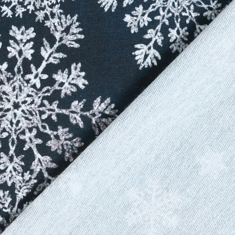 French Terry Sweat d’été Fleurs de givre Tissu bordure | Glitzerpüppi – bleu nuit/blanc, image number 4