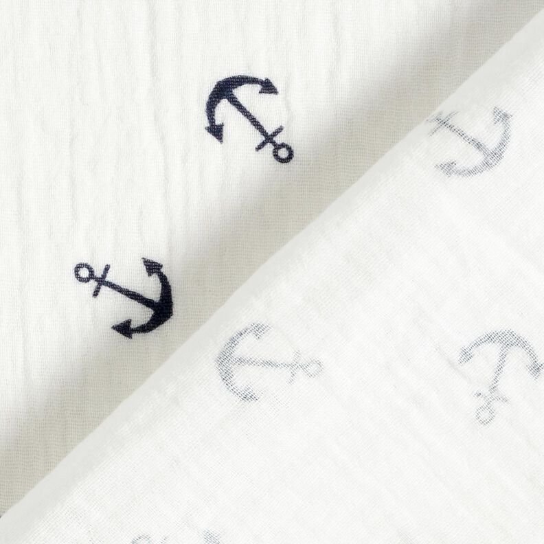Tissu double gaze de coton Ancre – blanc/bleu marine,  image number 4