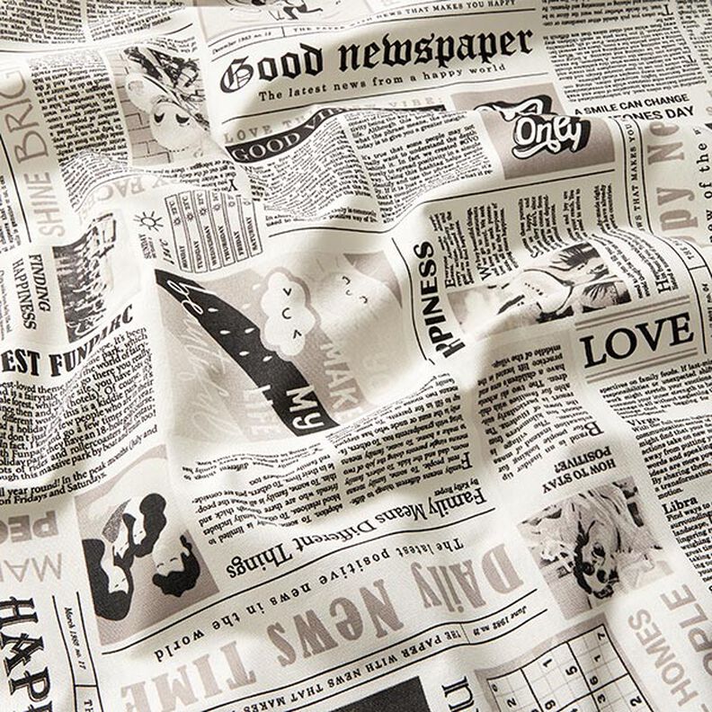 Tissu de décoration Semi-panama Journal rétro – blanc/noir,  image number 2