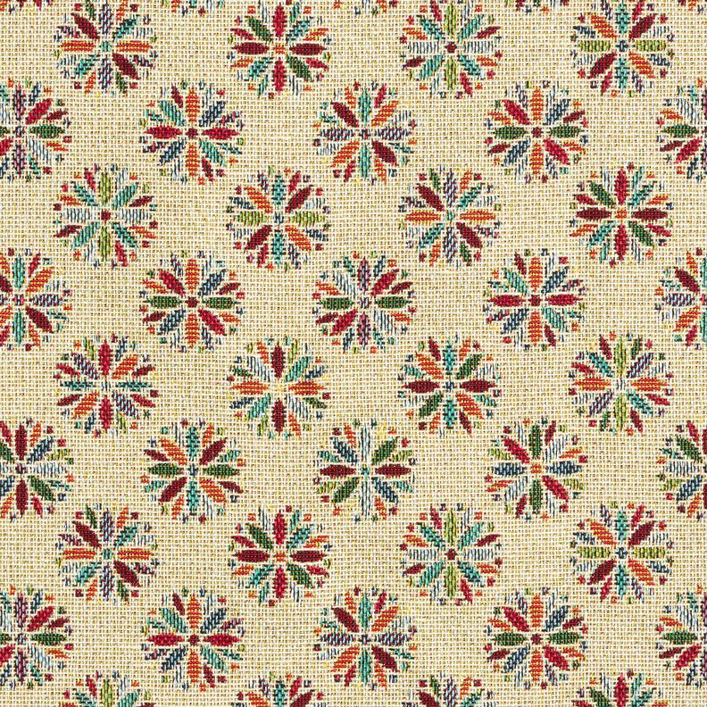 Tissu de décoration Gobelin Mandalas de petites fleurs – beige clair/rouge,  image number 1
