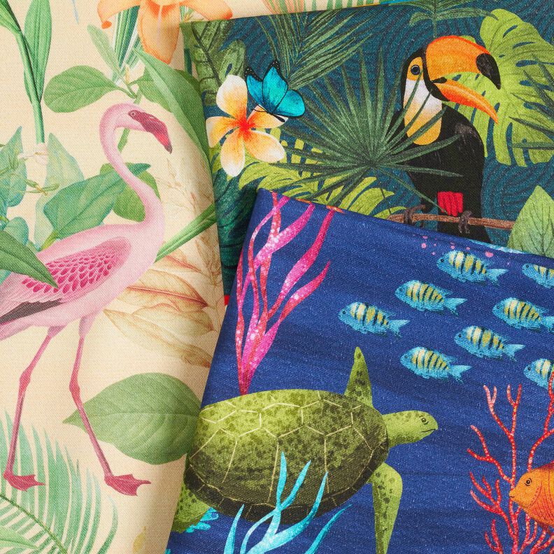 Tissu de décoration Semi-panama Oiseaux tropicaux – vert foncé/rouge,  image number 5
