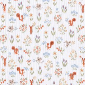 Tissu double gaze de coton Écureuil et souris – blanc, 