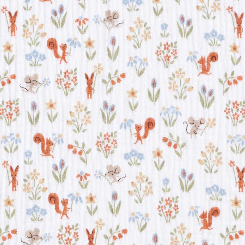 Tissu double gaze de coton Écureuil et souris – blanc,  image number 1